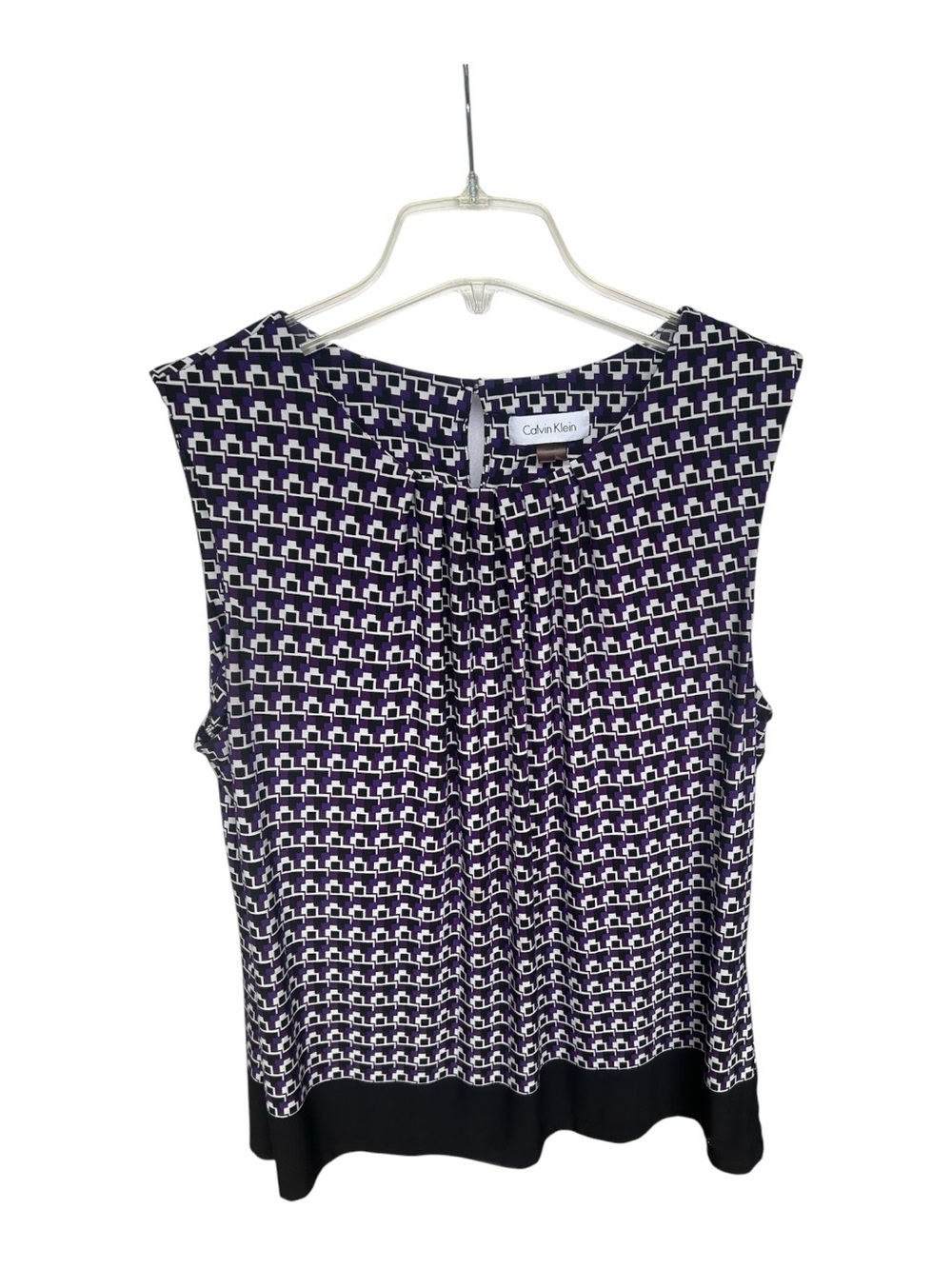 Calvin Klein Purple and White Geometric Sleeveless Blouse